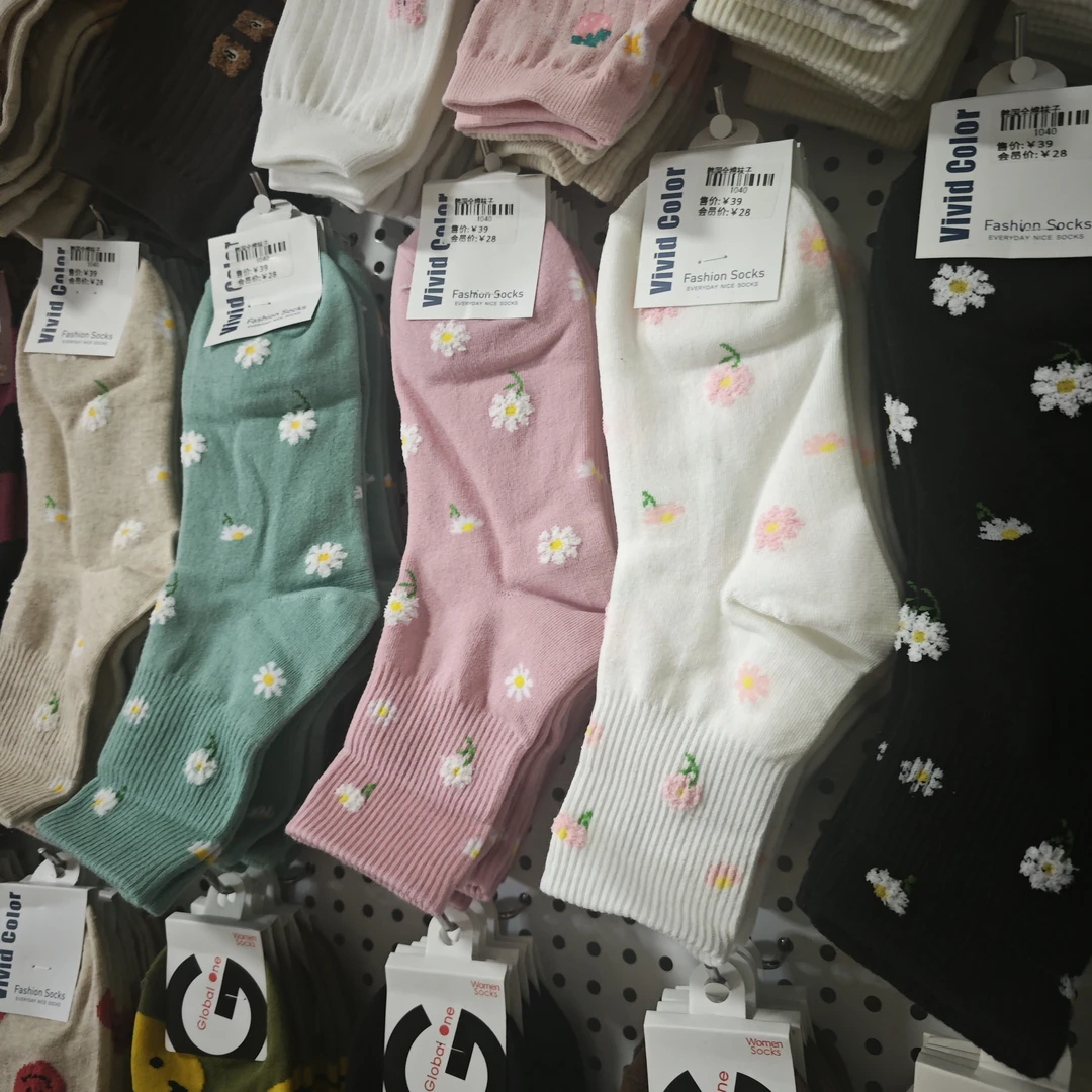 韩国东大门春秋新款棉袜女小雏菊花朵弹力中筒袜