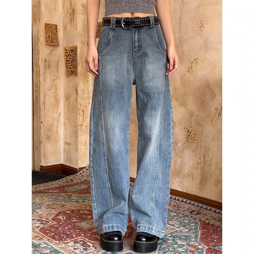 VintageTang美式复古弯刀牛仔裤宽松阔腿拖地长裤香蕉裤骁呐K0313