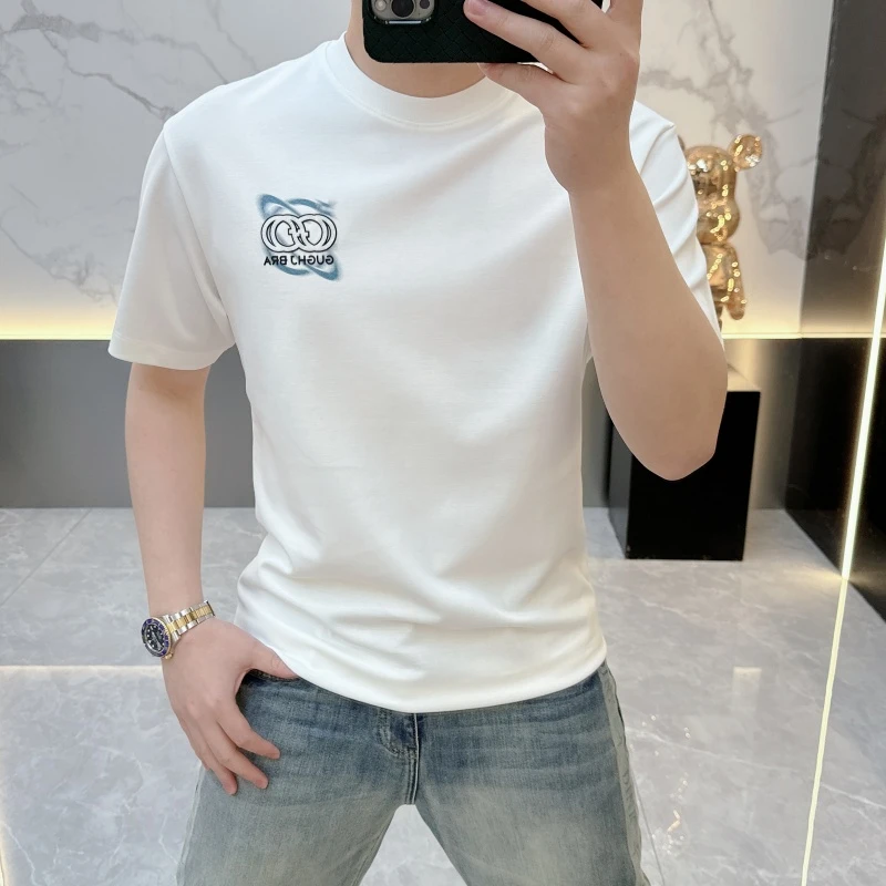 冰希高奢.欧版潮牌男士圆领T恤轻奢百搭时尚印花短袖2025夏季新款
