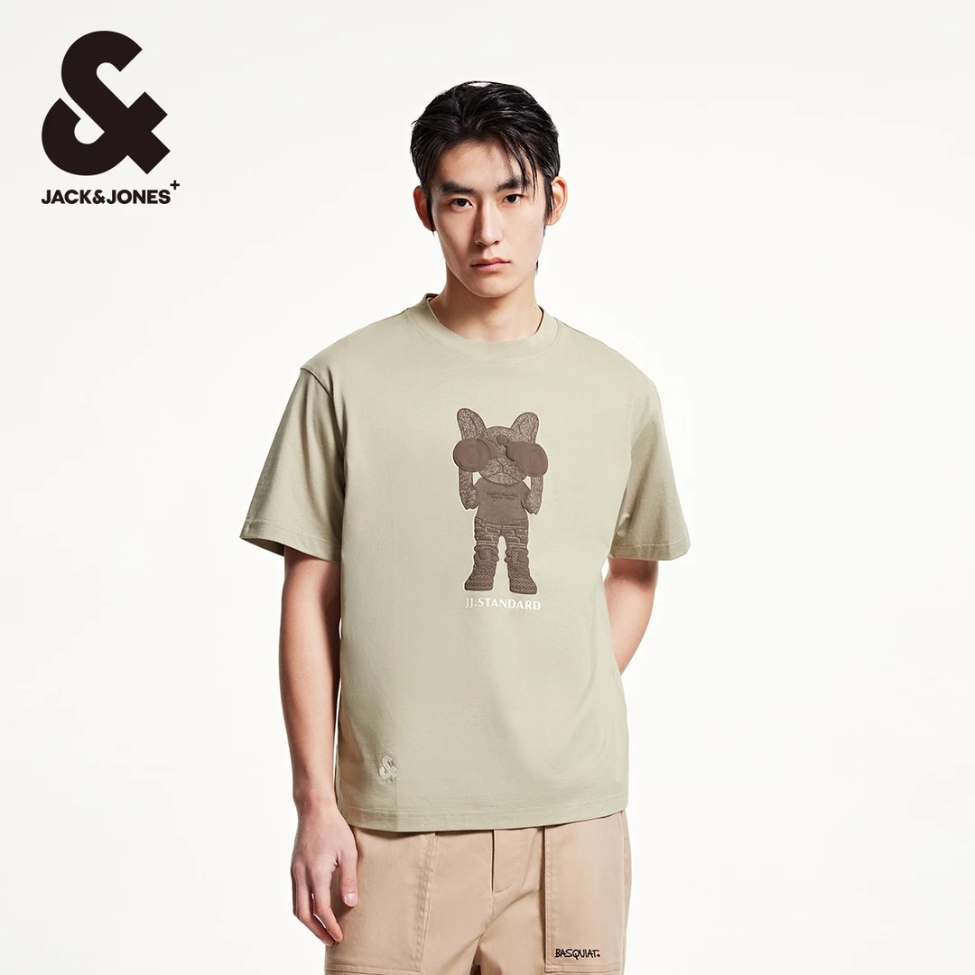 杰克琼斯春夏时尚新百搭肌理感图案胶印纯棉舒适宽松短袖T恤男装