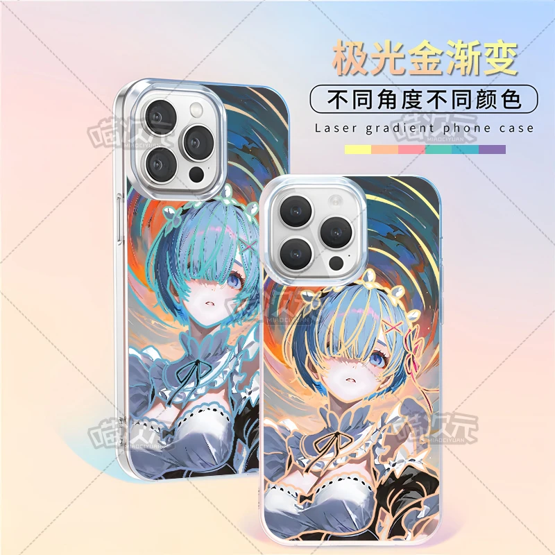 蕾姆炫彩适用苹果华为vivo一加iPhone小米红米二次元极光金手机壳