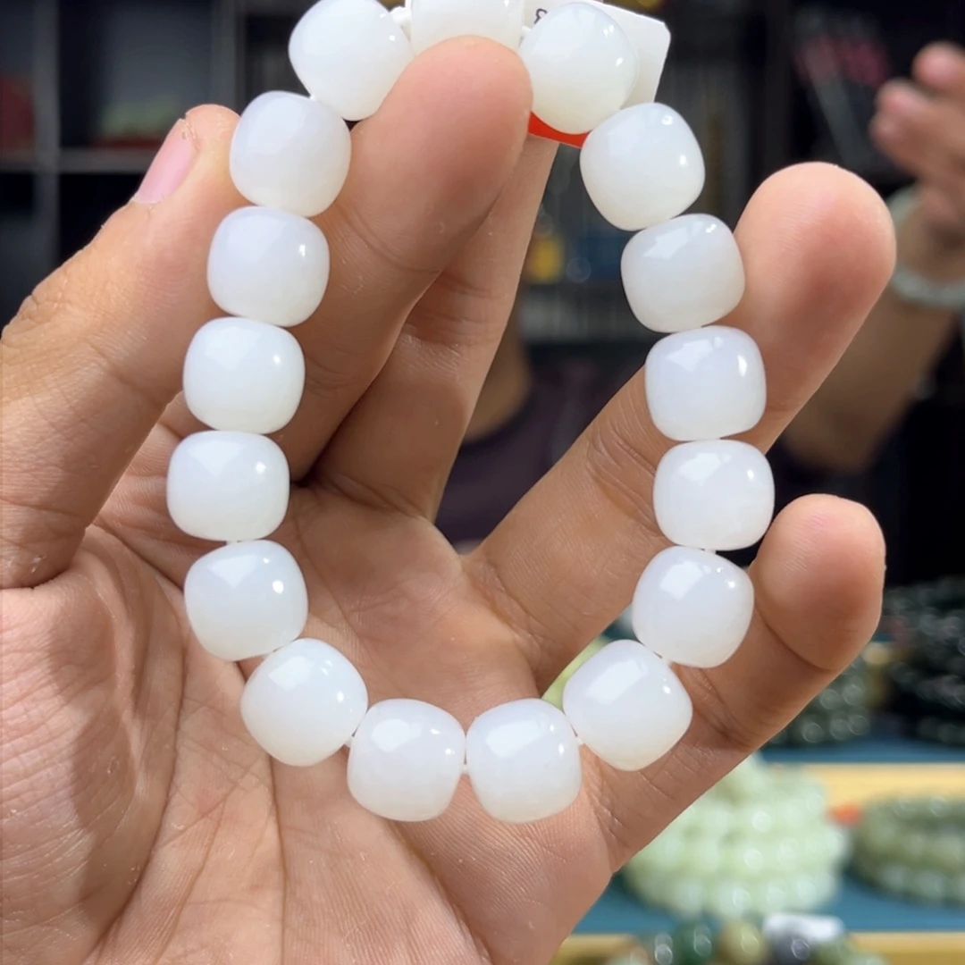 和田玉手串未镶嵌纯天然和田玉新疆黑山山流水料12