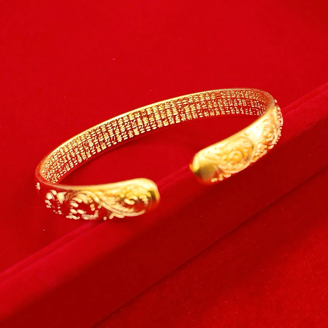 足银手镯 内刻心经祥云开口手镯【GSB006】