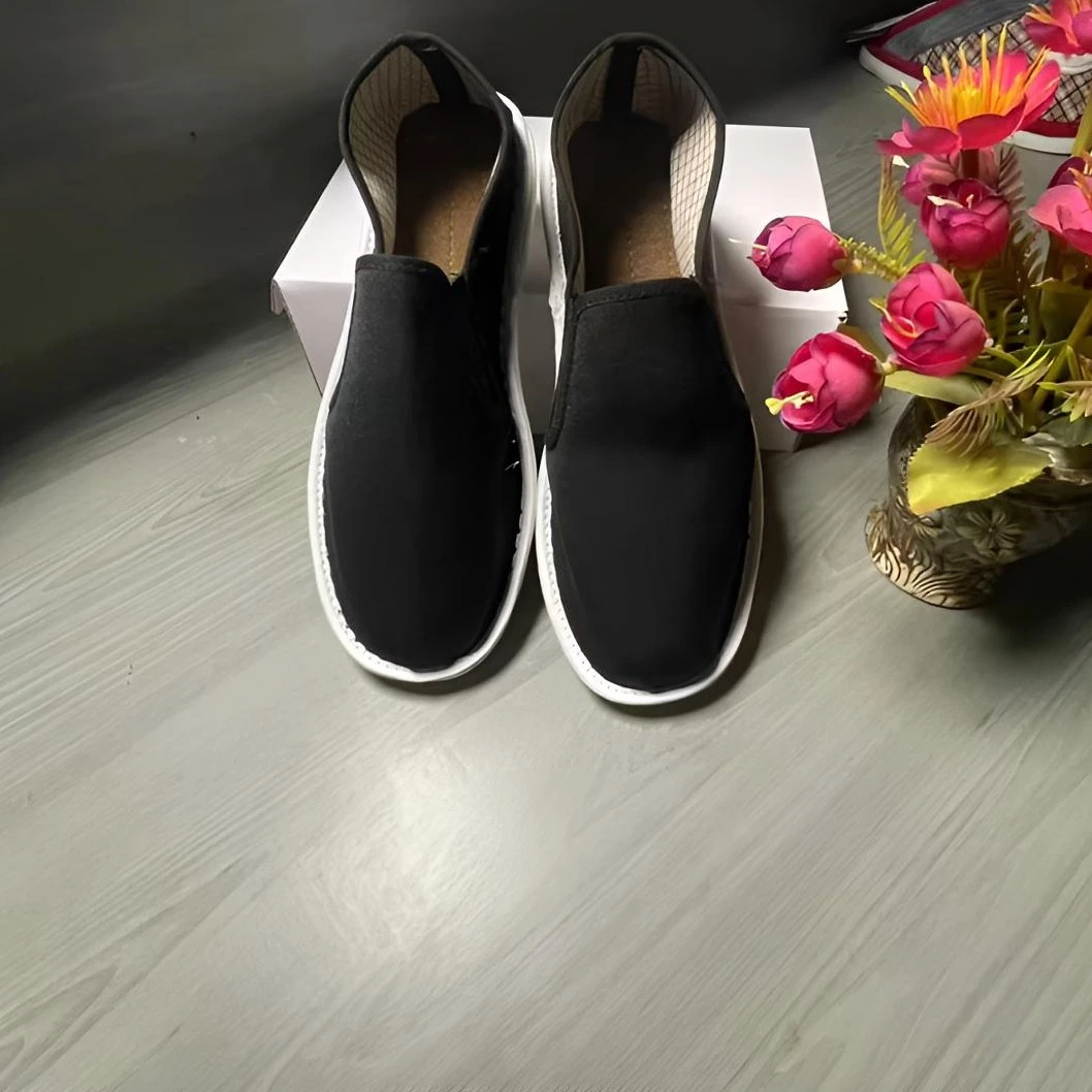 老北京布鞋正宗手工白边松紧布鞋防滑男鞋男士低帮黑色纯手工休闲