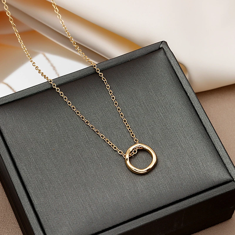 合金合成锆石吊坠 个性极简不规则圆形项链潮流新款圆环气质颈链