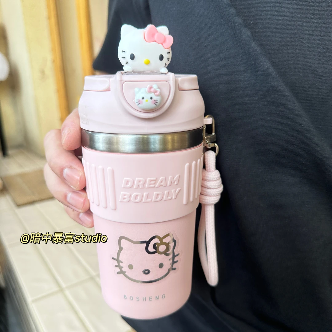 hellokitty保温杯保冷杯带吸管直饮口不锈钢杯子咖啡杯便携手提杯