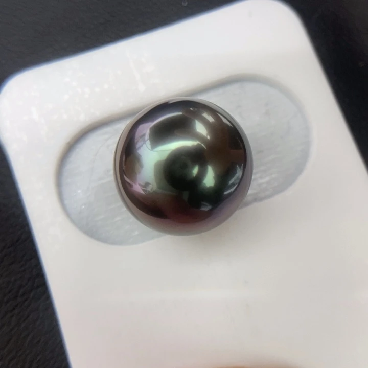 未镶嵌海水珍珠裸珠13.8mm大溪地紫皮绿心镜面光