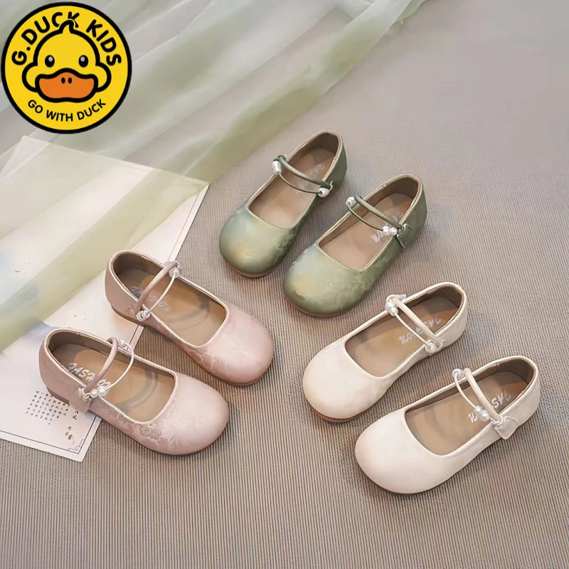 小黄鸭女童汉服鞋2025春新款儿童小女孩公主鞋软底舞蹈鞋国风皮鞋
