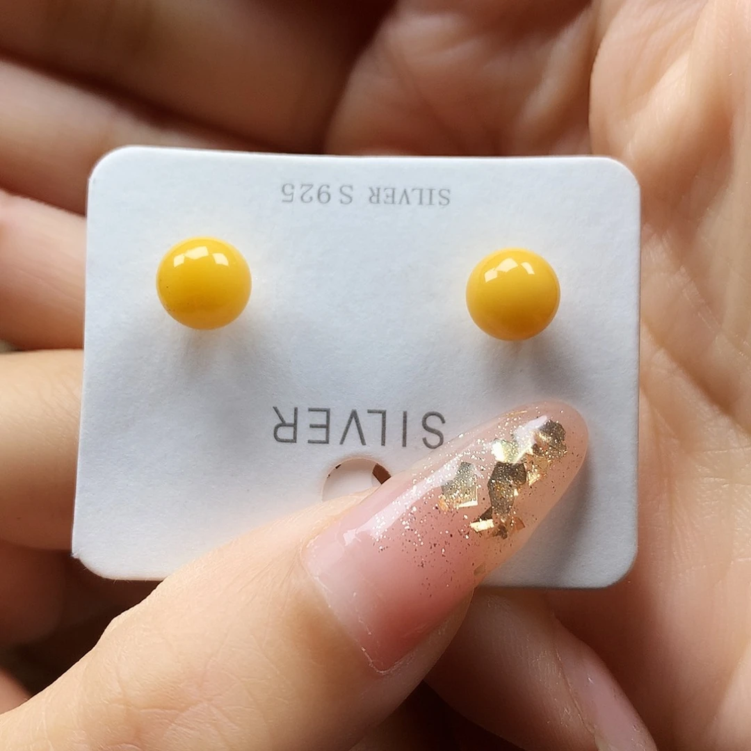 银S925镶嵌蜜蜡耳饰耳钉