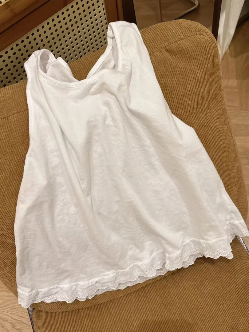 夏沐家自制百搭舒适拼接边打底棉背心9923