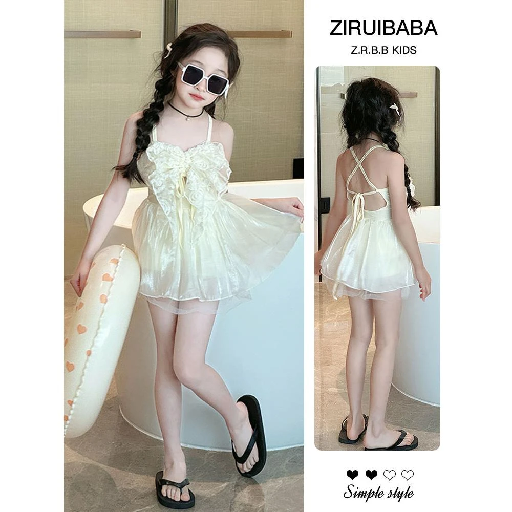 女童高颜值游泳衣夏季2025新款女大童公主风泳衣儿童连体吊带泳装