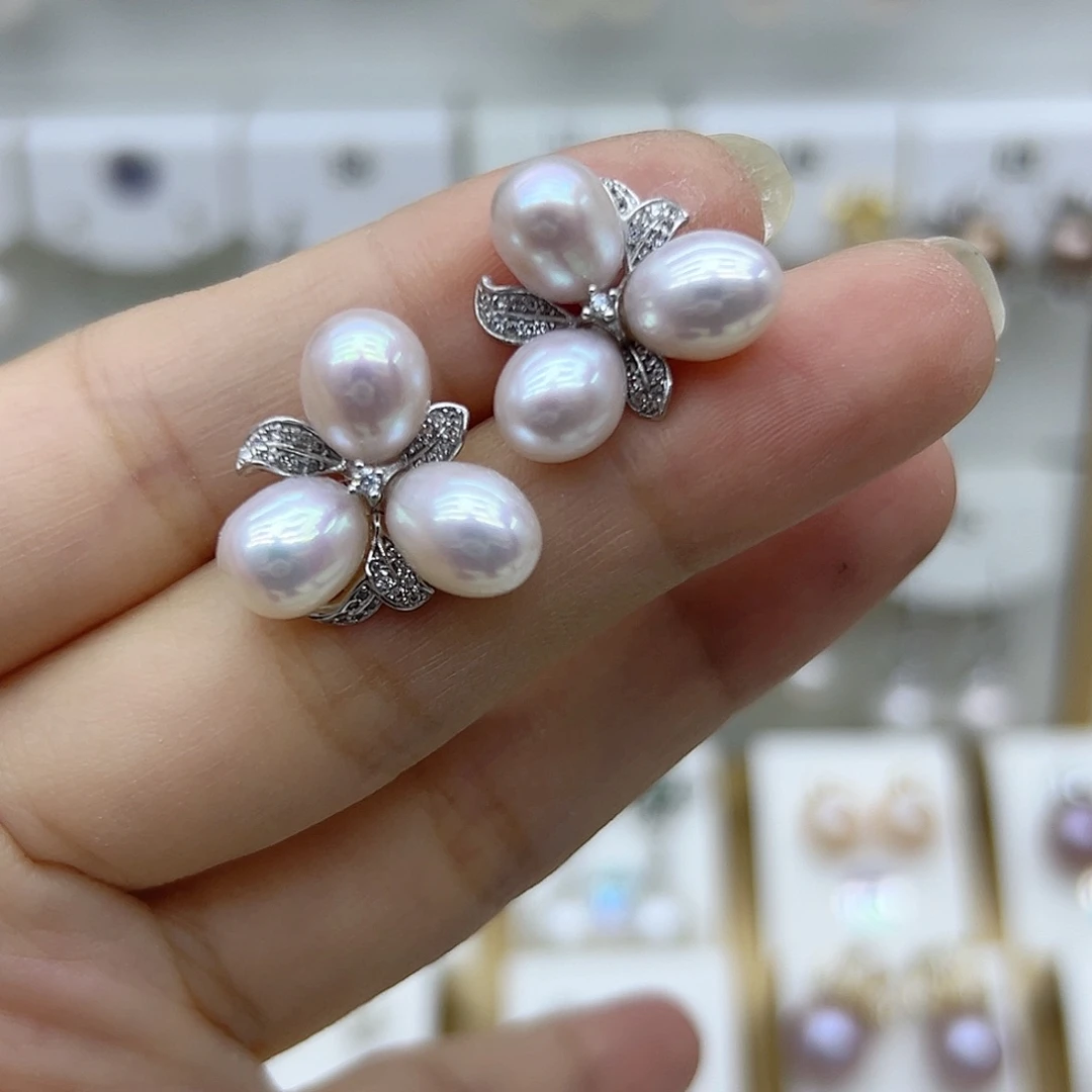 银S925镶嵌耳饰淡水珍珠