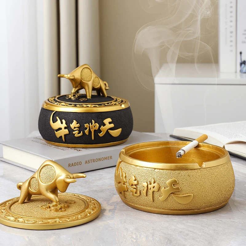 牛树脂烟灰缸创意客厅发财书房乔迁摆件办公室清仓尾货家居