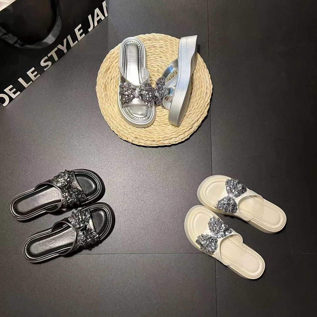 2025年夏季新款气质百搭厚底时尚网红蝴蝶结休闲舒适简约爆款拖鞋