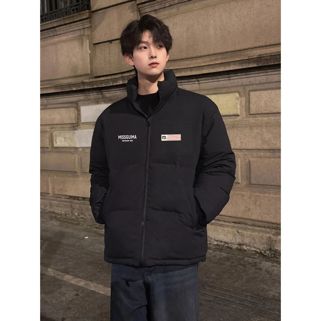 美式嘻哈vibe高街潮牌字母黑色棉衣男款冬季保暖宽松拉链面包棉服