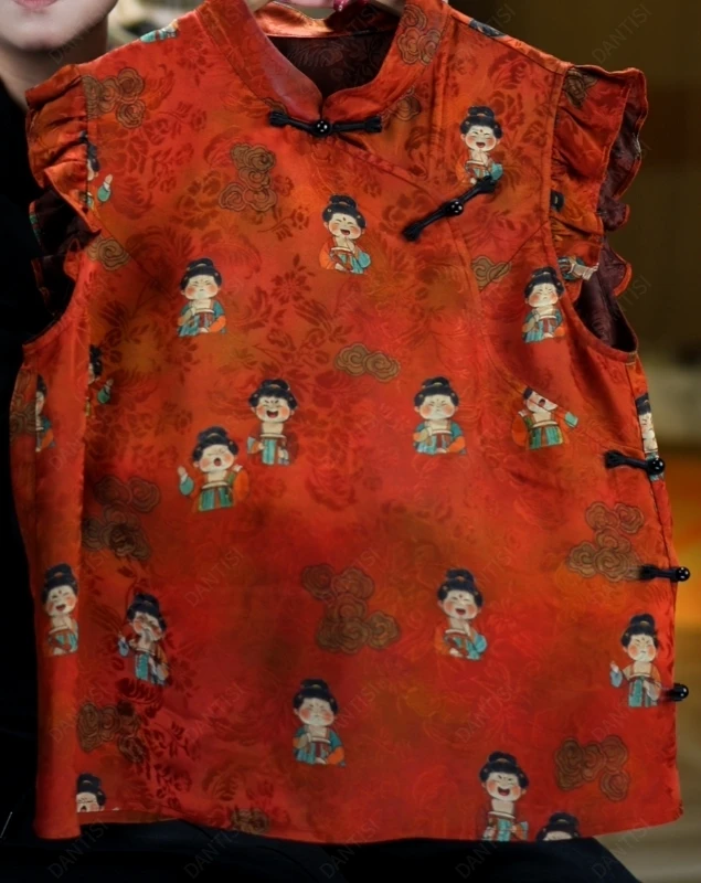 桃夭叙<<非遗美学>>1957夏季气质蝴蝶立领花边无袖上衣