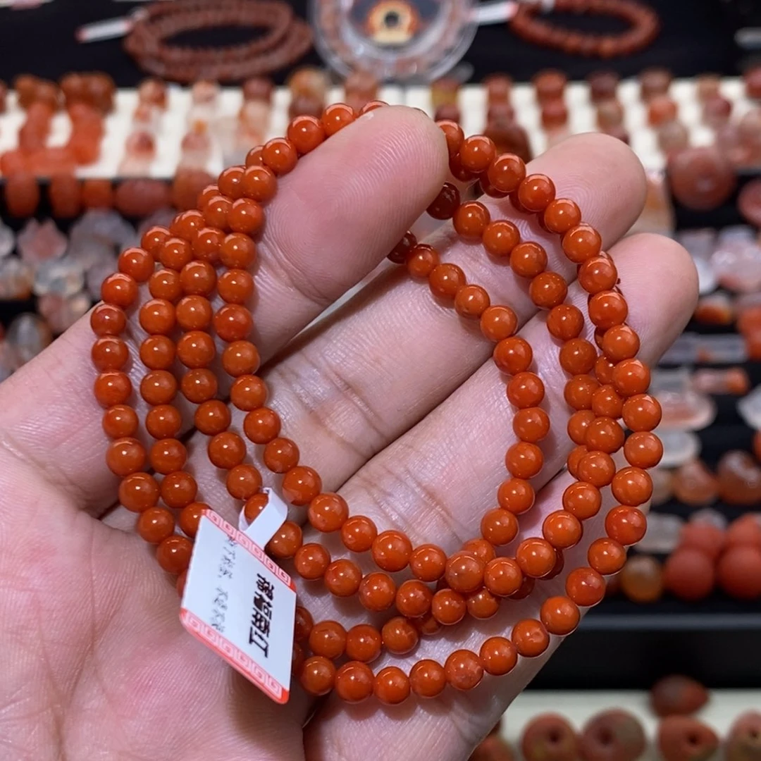 南红玛瑙冰飘未镶嵌瓦西柿子红多圈4+