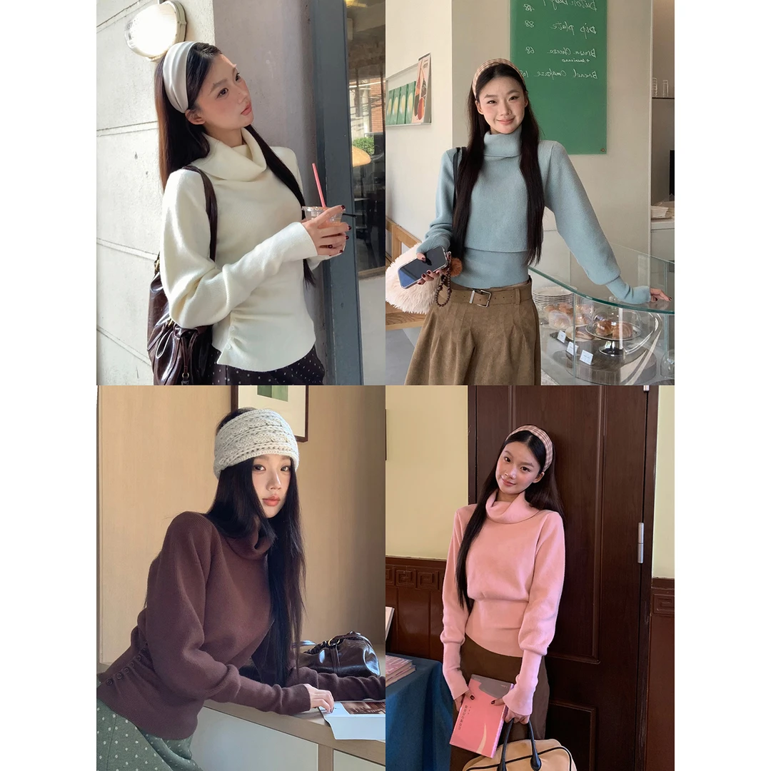 【彩绘笔】冬季法式温柔软糯收腰宽松长袖针织修身休闲毛衣ZT2958