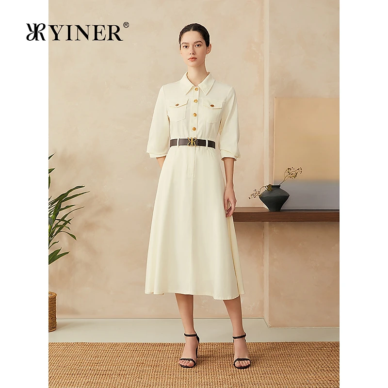 【天丝系列】YINER音儿2025春季新款复古环保肌理翻领牛仔连衣裙