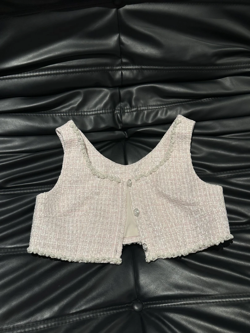 粉色小香开衫背心