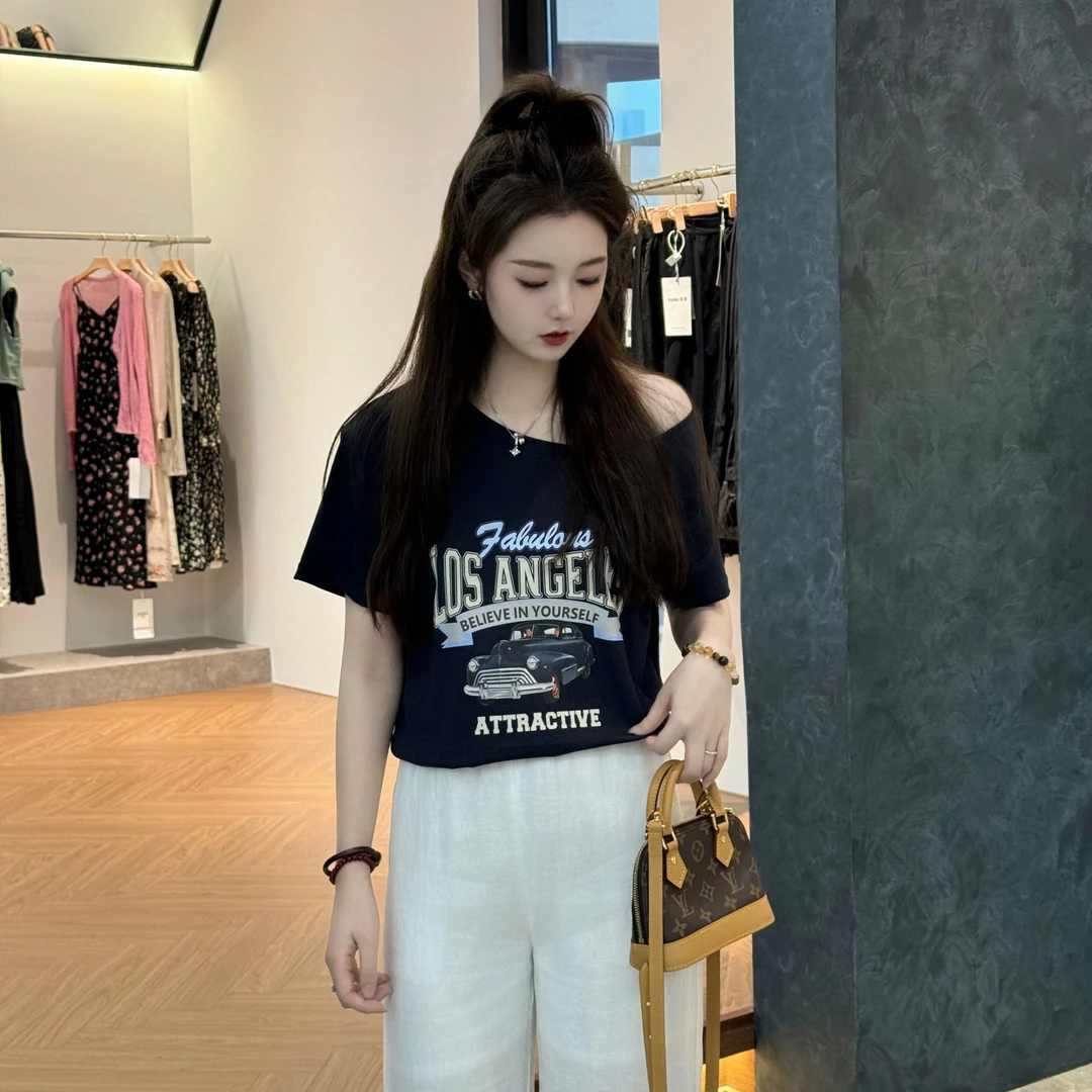 宿慕SUMU 夏季短袖T恤2025新款5-20百搭宽松显瘦舒适上衣1203