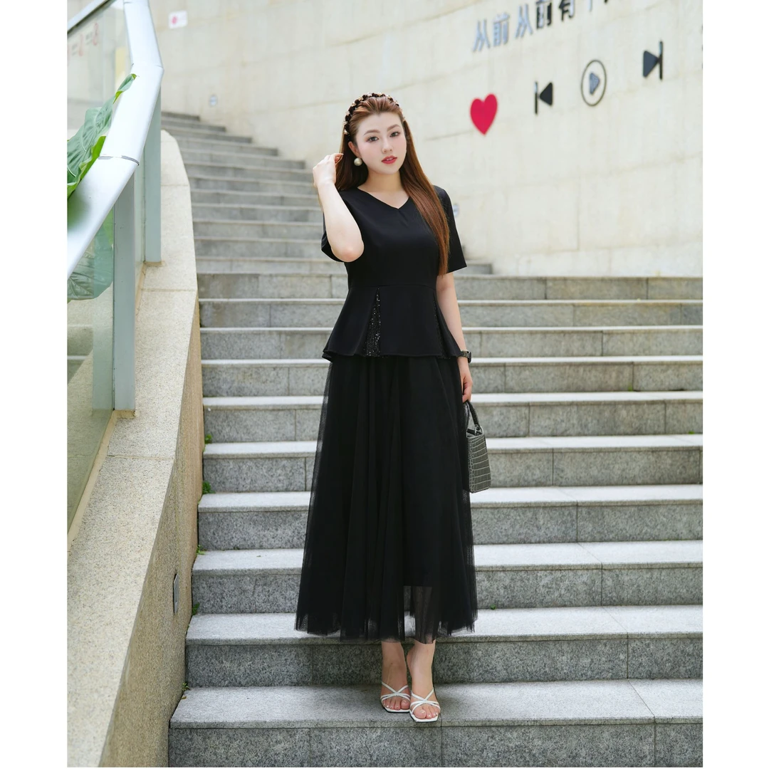 【上衣】XYD71640法式修身纯色正肩修身时尚亮片显瘦大码女装上衣