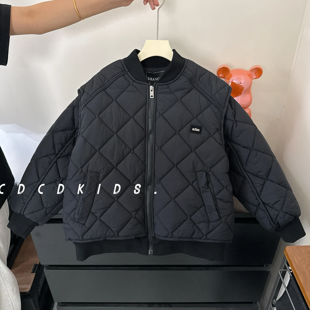 6161儿童冬季棉衣假两件菱形格男女童假两件设计百搭冬季棉服