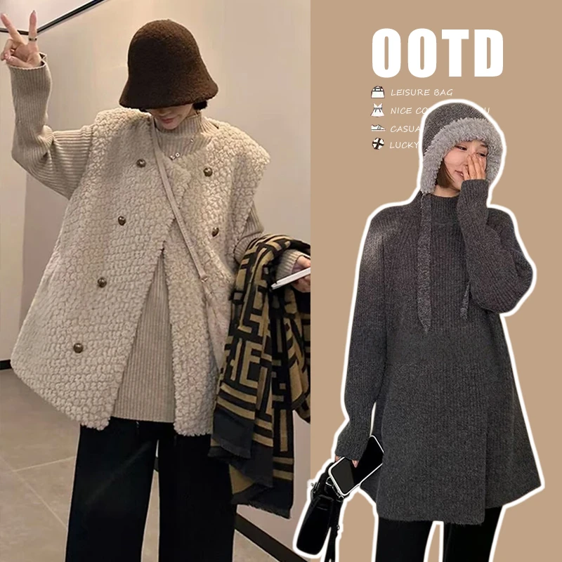 2025秋冬款百搭休闲风宽松羊羔绒马甲保暖外穿时尚孕妇外套