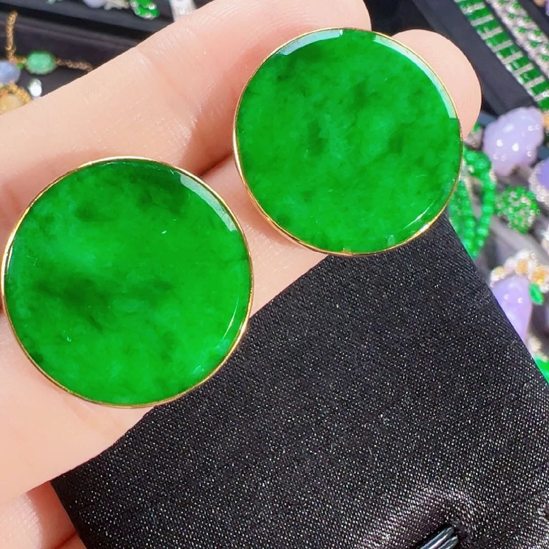 翡翠18K金镶嵌耳饰签收后24小时鉴赏期