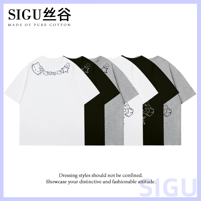烫钻卡通动漫纯棉短袖休闲设计感街头风夏季情侣男女同款S070