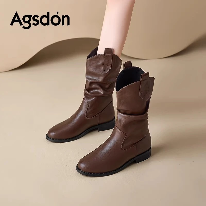 奥古狮登美拉德靴子女夏季2025新款西部牛仔靴废土风棕色骑士短靴