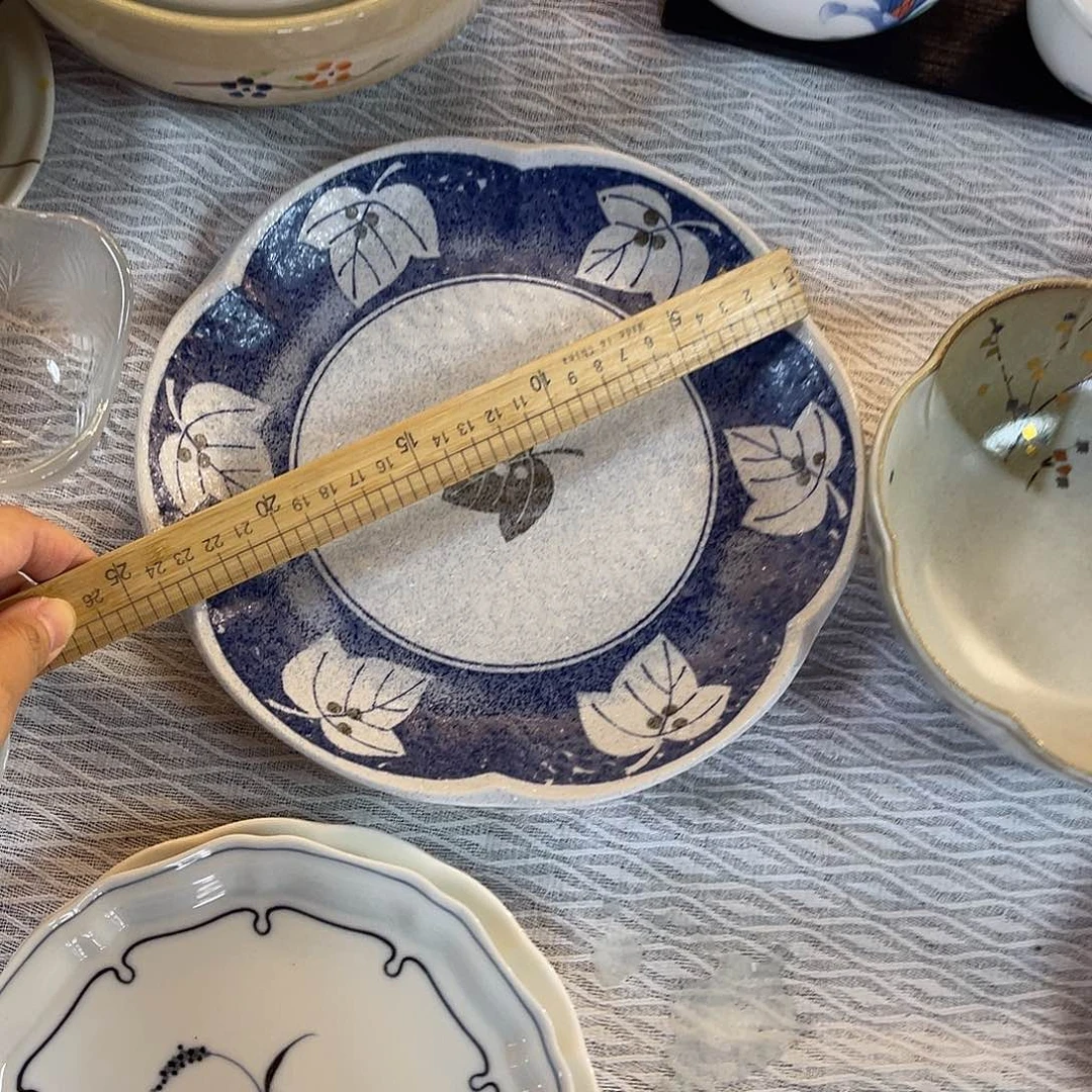 粗陶青花枫叶大盘子32