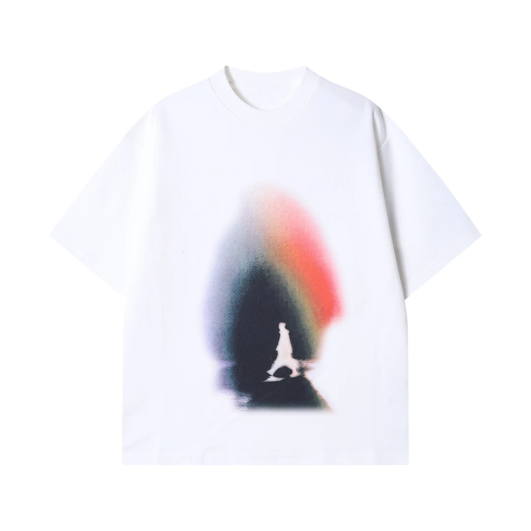 春夏新款时尚个性美式撞色人影短袖T恤百搭潮流简约宽松套头上衣