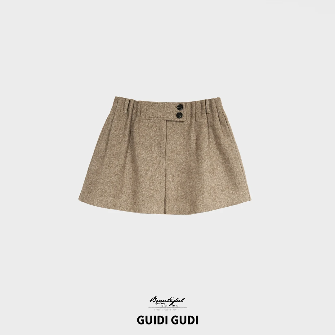 GUIDI GUDI【明意】慵懒气质时尚百搭短裤/黄加蓝