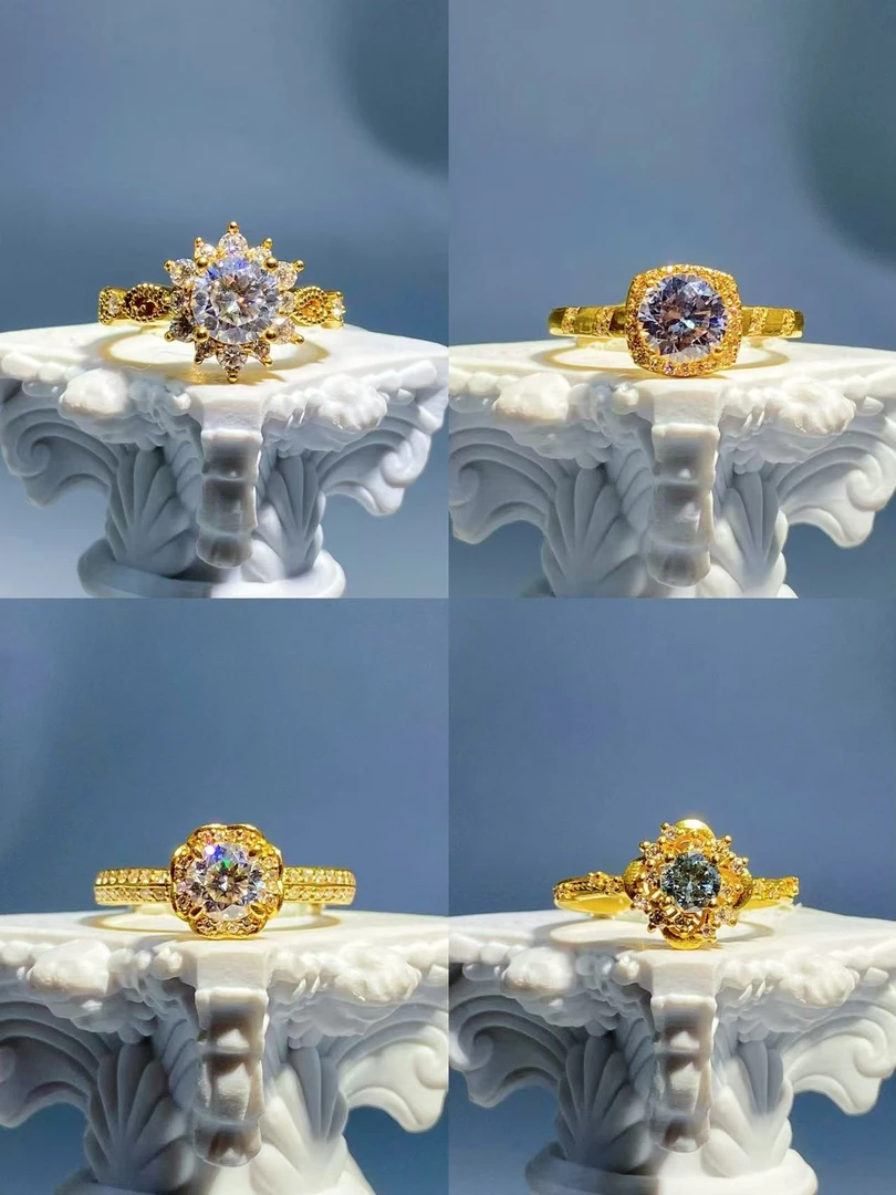 黄金足金999 黄金镶嵌太阳花 手捧花 海浪花黄金戒指精致时尚