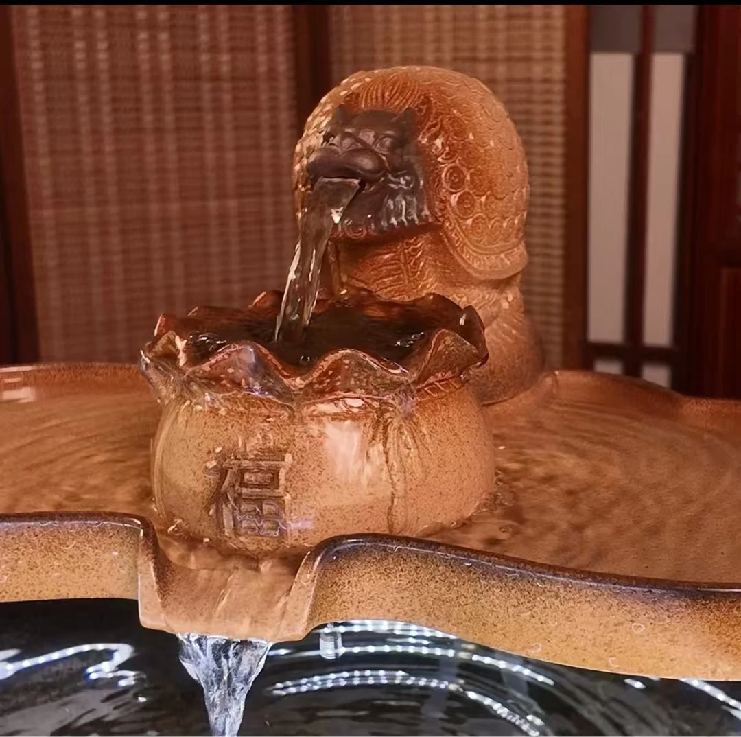 金玉满堂龙龟陶瓷流水摆件禅意茶室客厅书房阳台造景
