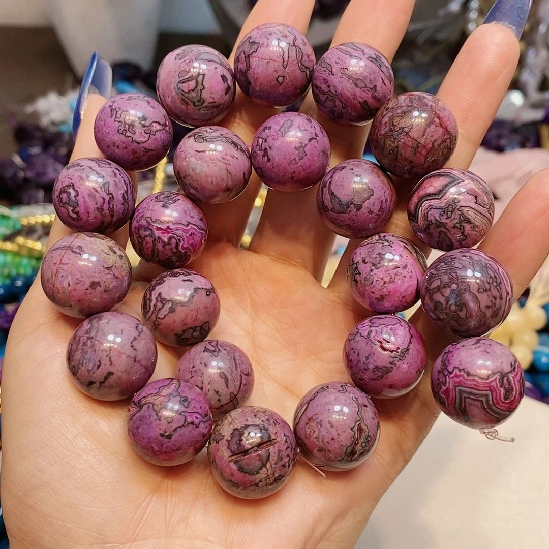 玛瑙/玉髓散珠天然石18mm玫红豹纹一条