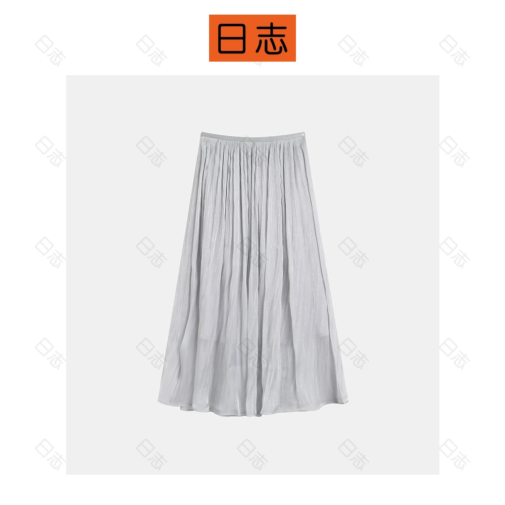 PIPO夏季新款高级感琉璃缎网纱高腰A字女士褶皱半身裙DD52Q637