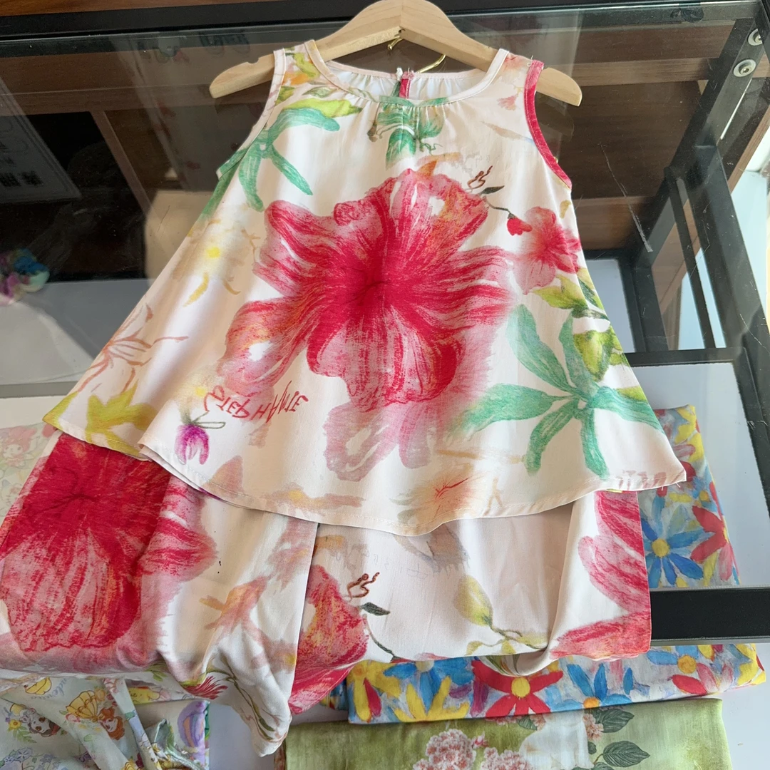 夏天短裤棉绸潮童过膝五分短裤裤套装女童家居服外穿套装