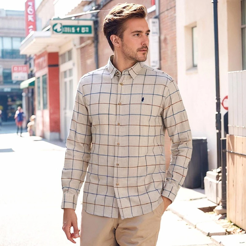 MCS合身版休闲衬衣纯棉水做旧格子男长袖衬衫冬季新款CW21WH089M