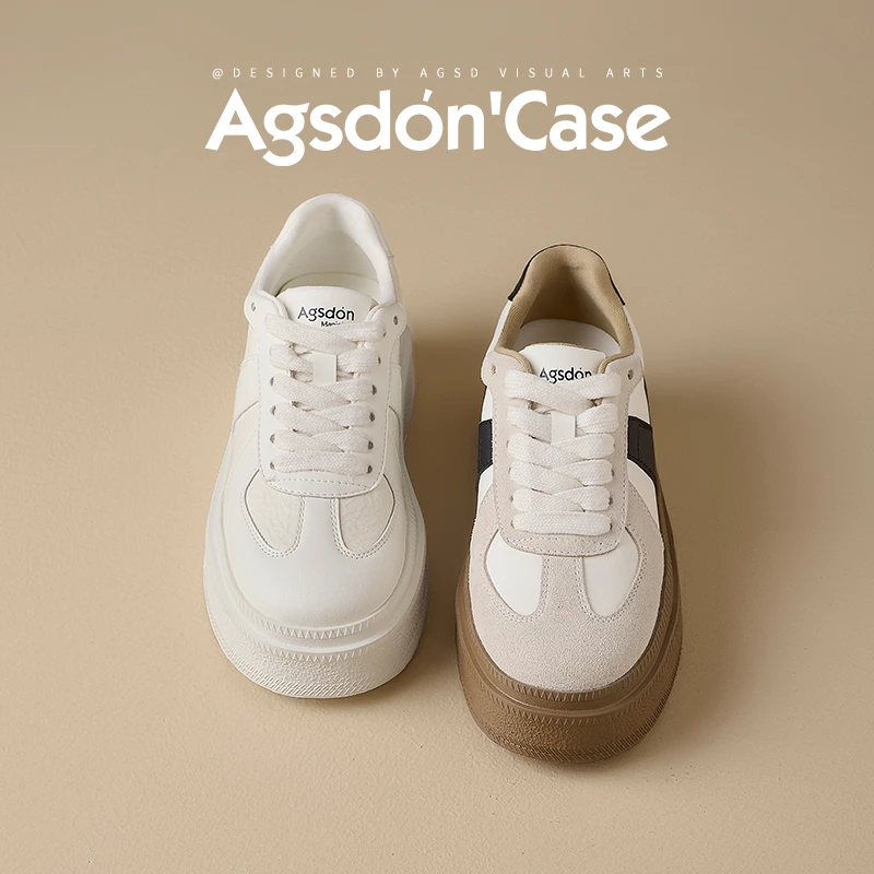 奥古狮登厚底小白鞋女款2025新款春季休闲板鞋百搭增高轻便运动鞋