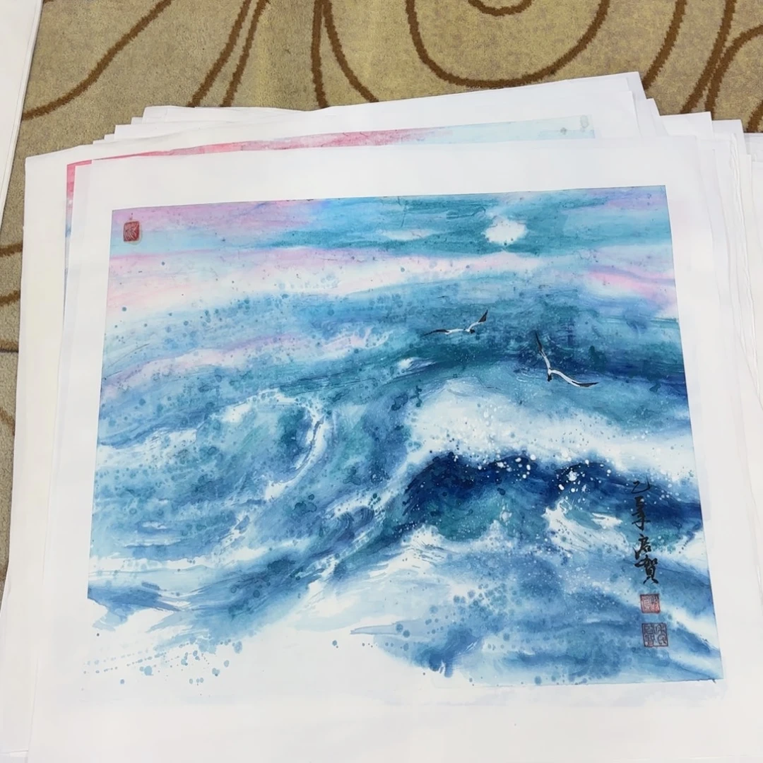 国画年启贺斗方作品童