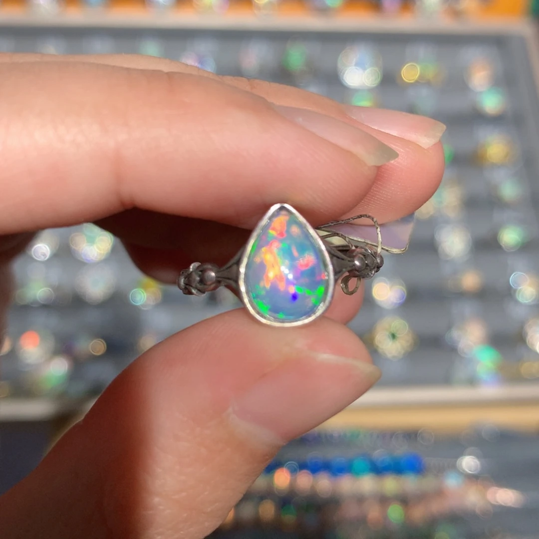 银S925镶嵌欧泊欧泊戒指y