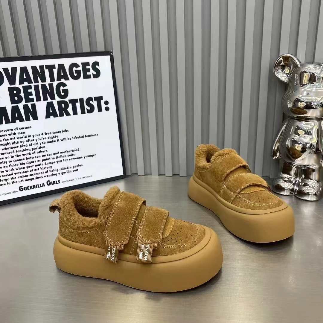 【春哥】2024冬季加绒毛口软底魔术贴休闲运动鞋时尚百搭