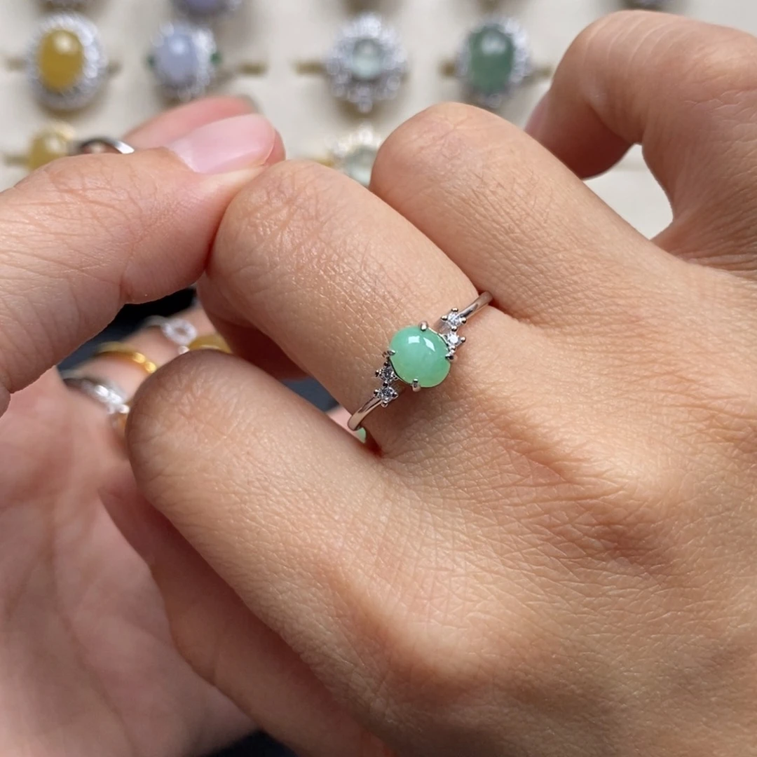 翡翠戒指银S925镶嵌戒指