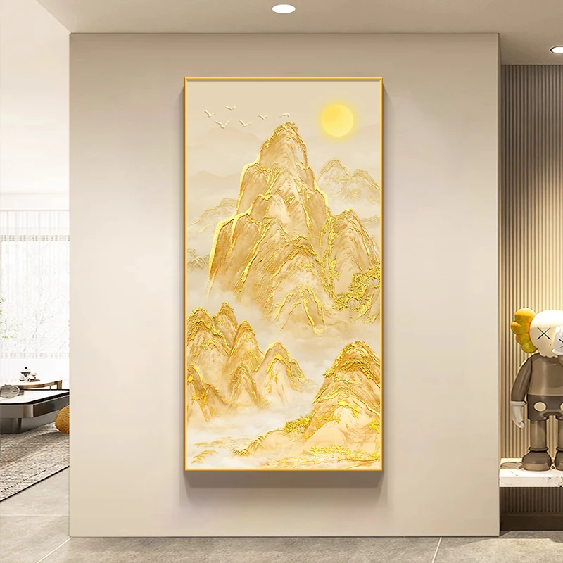 日照金山玄关挂画山水装饰画靠山图新款现代简约高级客厅走廊过道