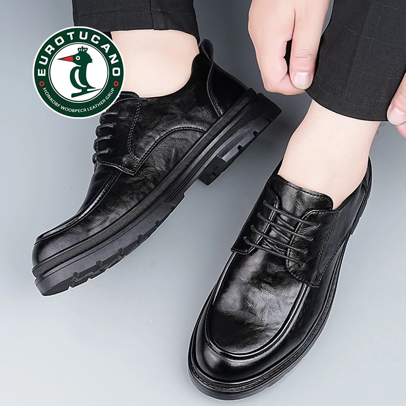官方正品男士商务正装皮鞋男真皮韩版休闲系带皮鞋黑色工作鞋3051