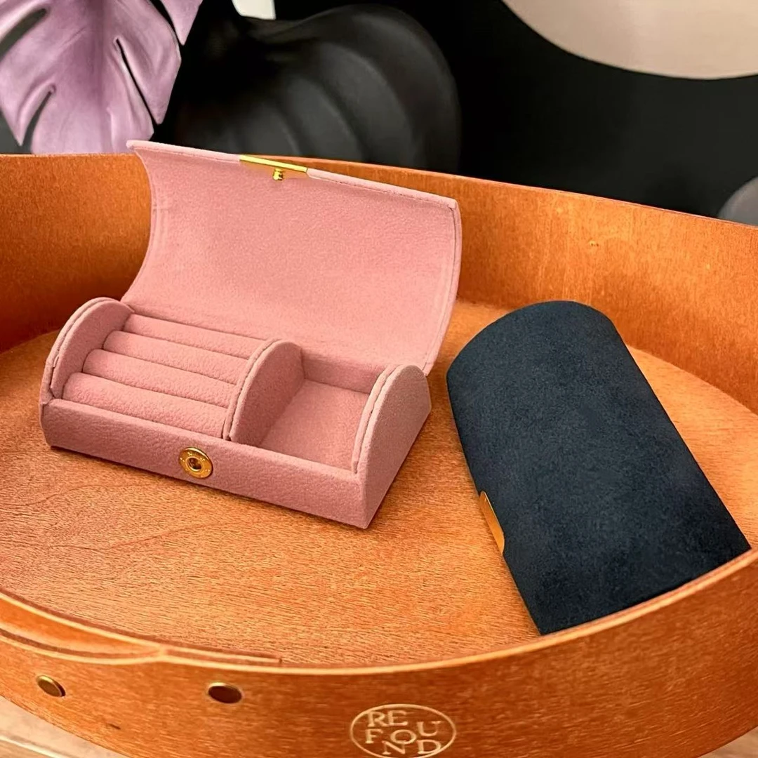 首饰盒/箱 法式迷你便携 绒面首饰饰品防氧化收纳盒