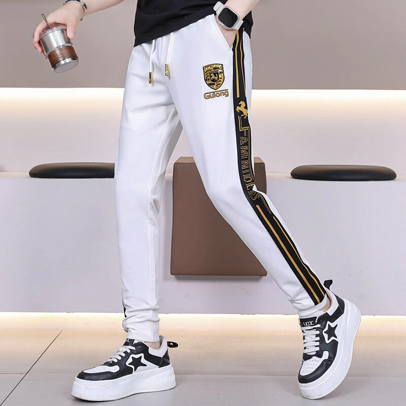 AK高品质夏季新款男士潮流简欧刺绣时尚百搭修身小脚轻奢休闲裤