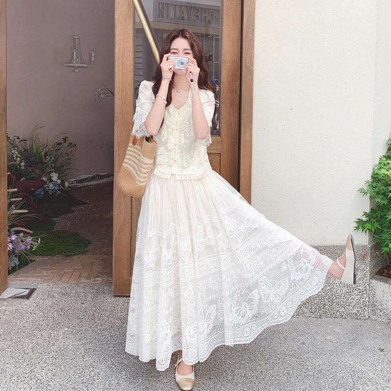 法式浪漫氛围感蕾丝套装裙2025女夏新款纯欲温柔风优雅气质两件套